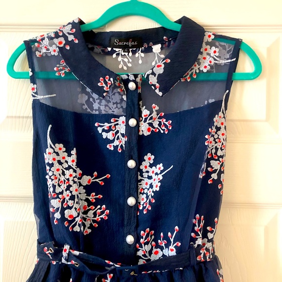 Floral Swing Style Dress by Sucrefas - Belted - Picture 3 of 11